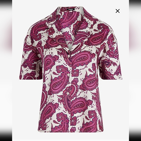Express Paisley Button Up Boxy Shirt - Picture 4 of 6